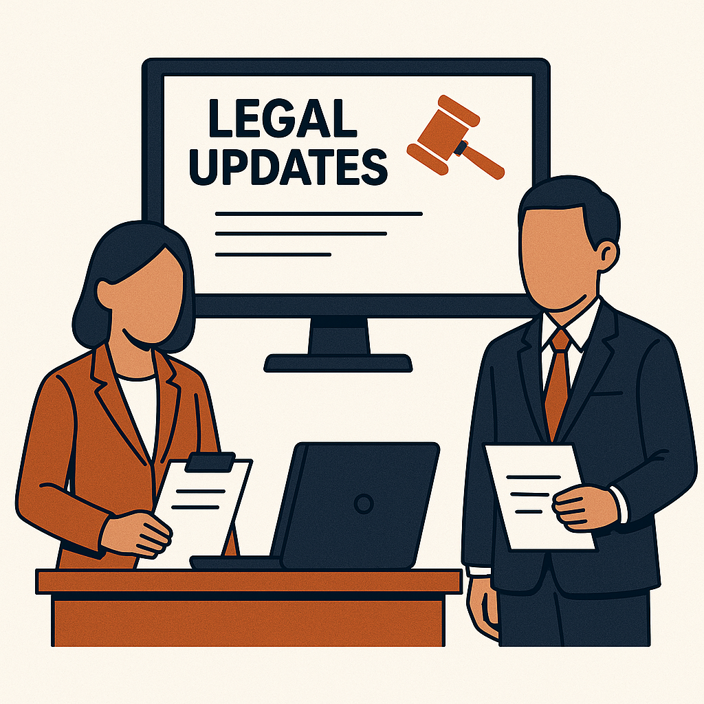A business team checking legal updates