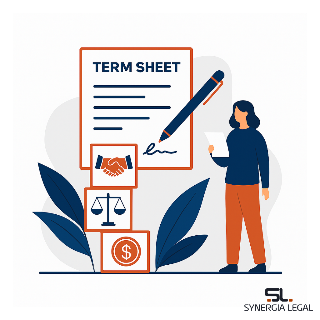 A startup founder reviewing a term sheet received from an investor