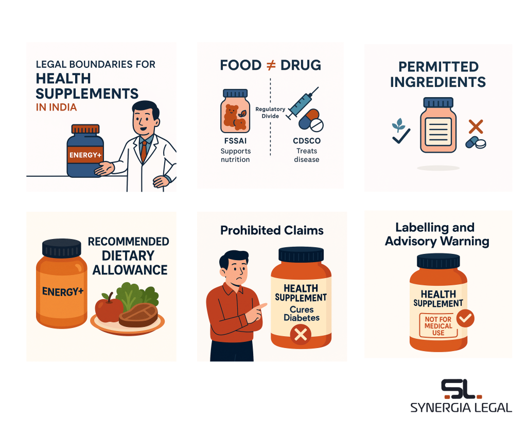 The Image demonstrates the legal boundaries for health supplements in India