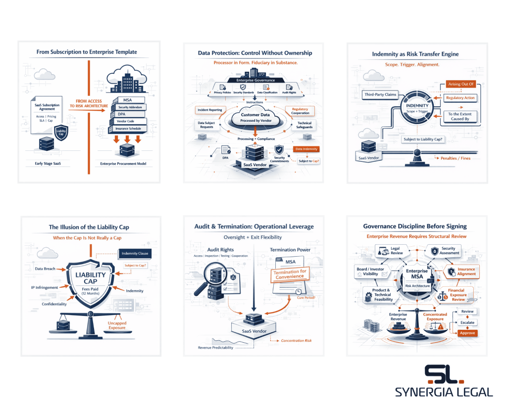 The image explains key considerations while negotiating saas subscription agreements for enterprises